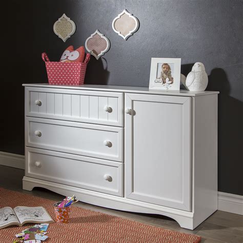 south shore savannah 3 drawer dresser with door pure white